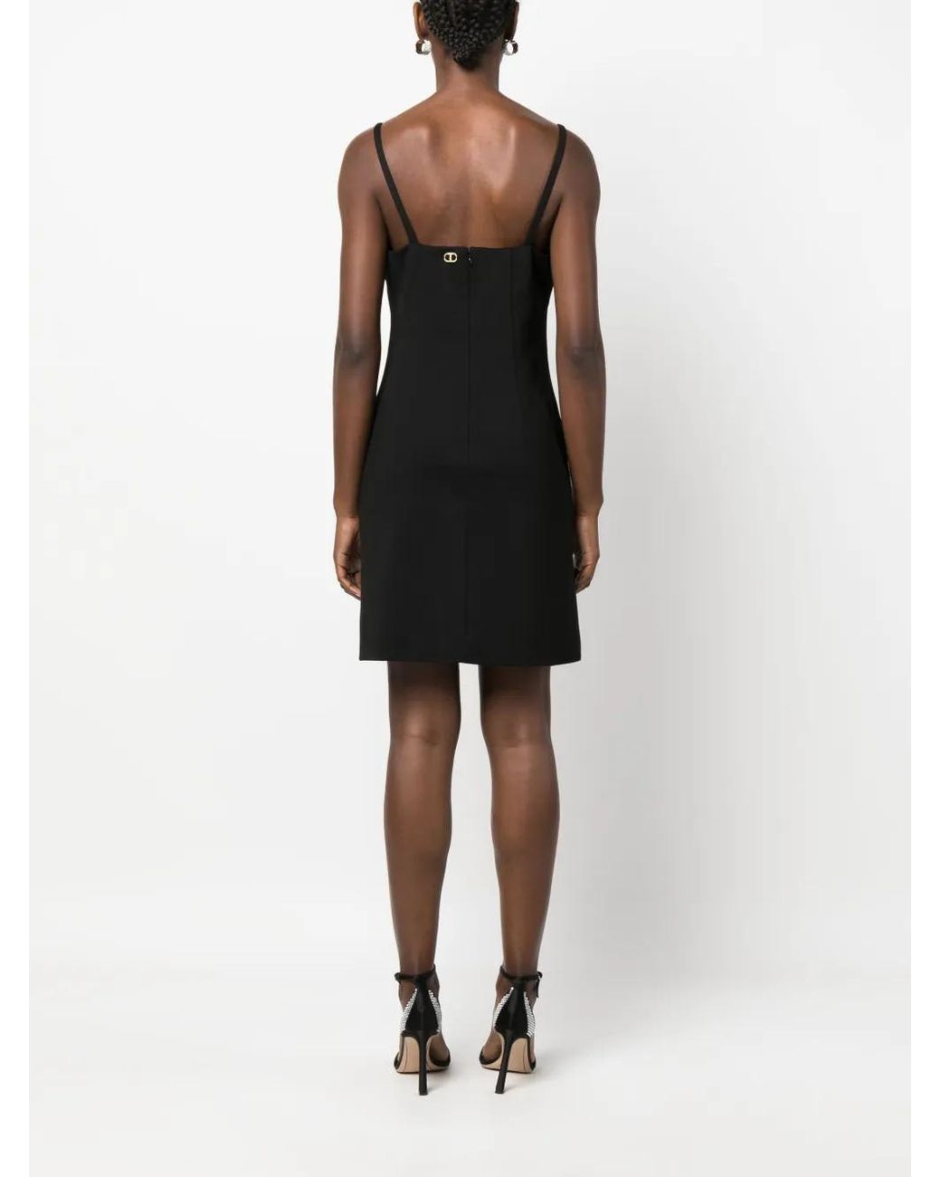 Twinset Black Feather-Trim Fitted Minidress