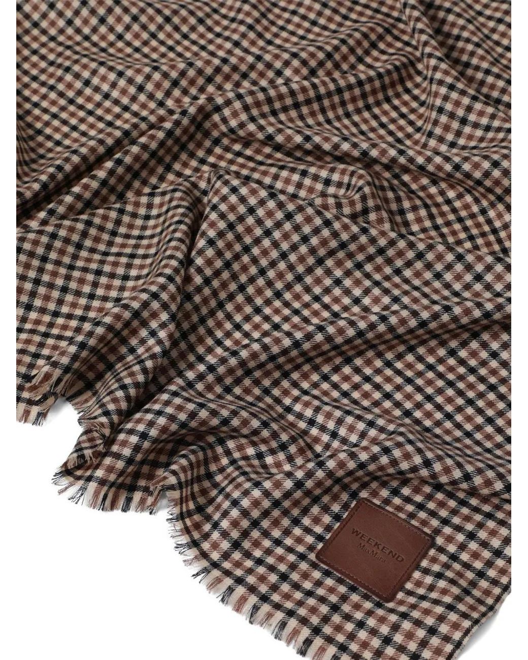 Weekend by Maxmara Brown Check-Pattern Frayed Scarf