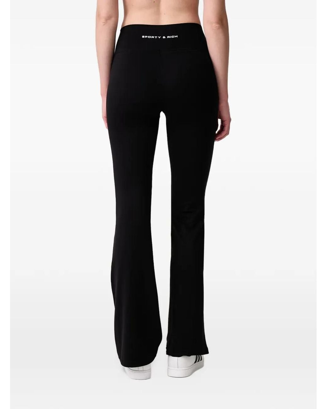 Sporty & Rich Black Beck Bold Logo-Print Flared Leggings