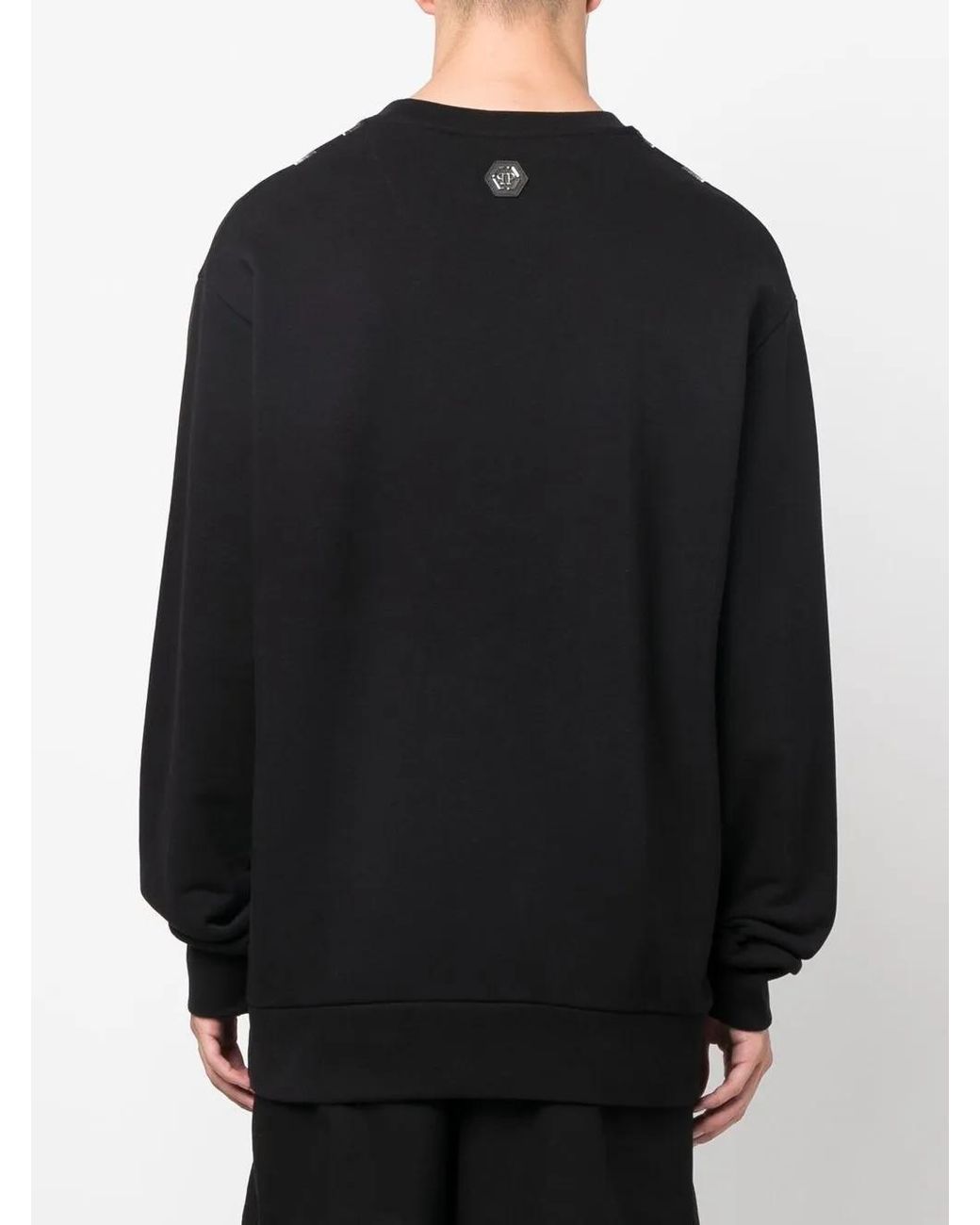 Philipp Plein Black Chain Link-Print Crew Neck Sweater for men