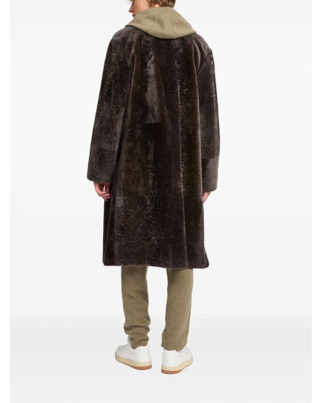 Yves Salomon Black Double-Breasted Shearling Coat for men