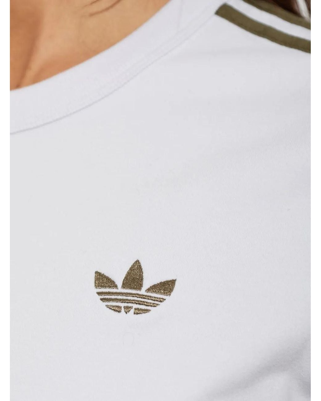 Adidas Gray Logo-Embroidered Stripe-Detail T-Shirt