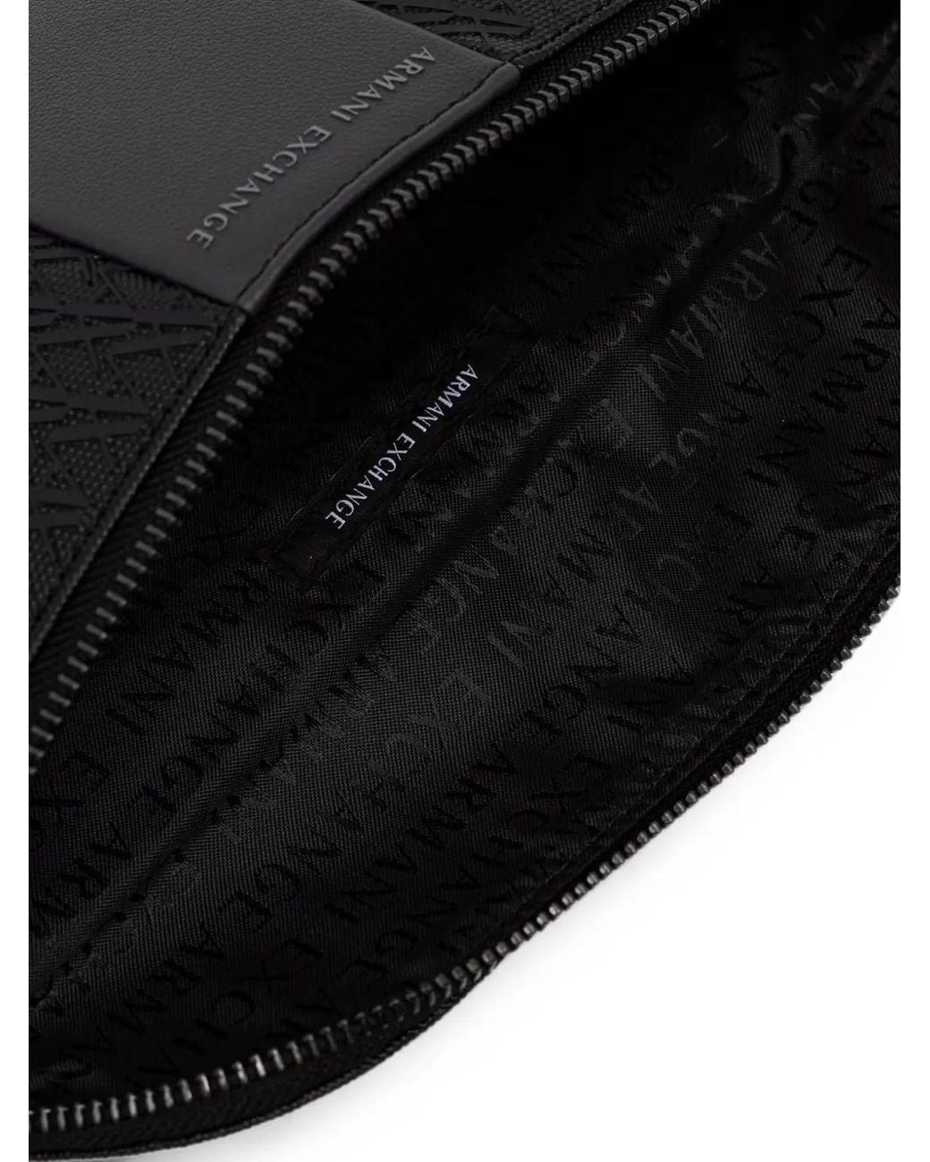 ARMANI EXCHANGE Black Monogram-Patterned Belt Bag for men