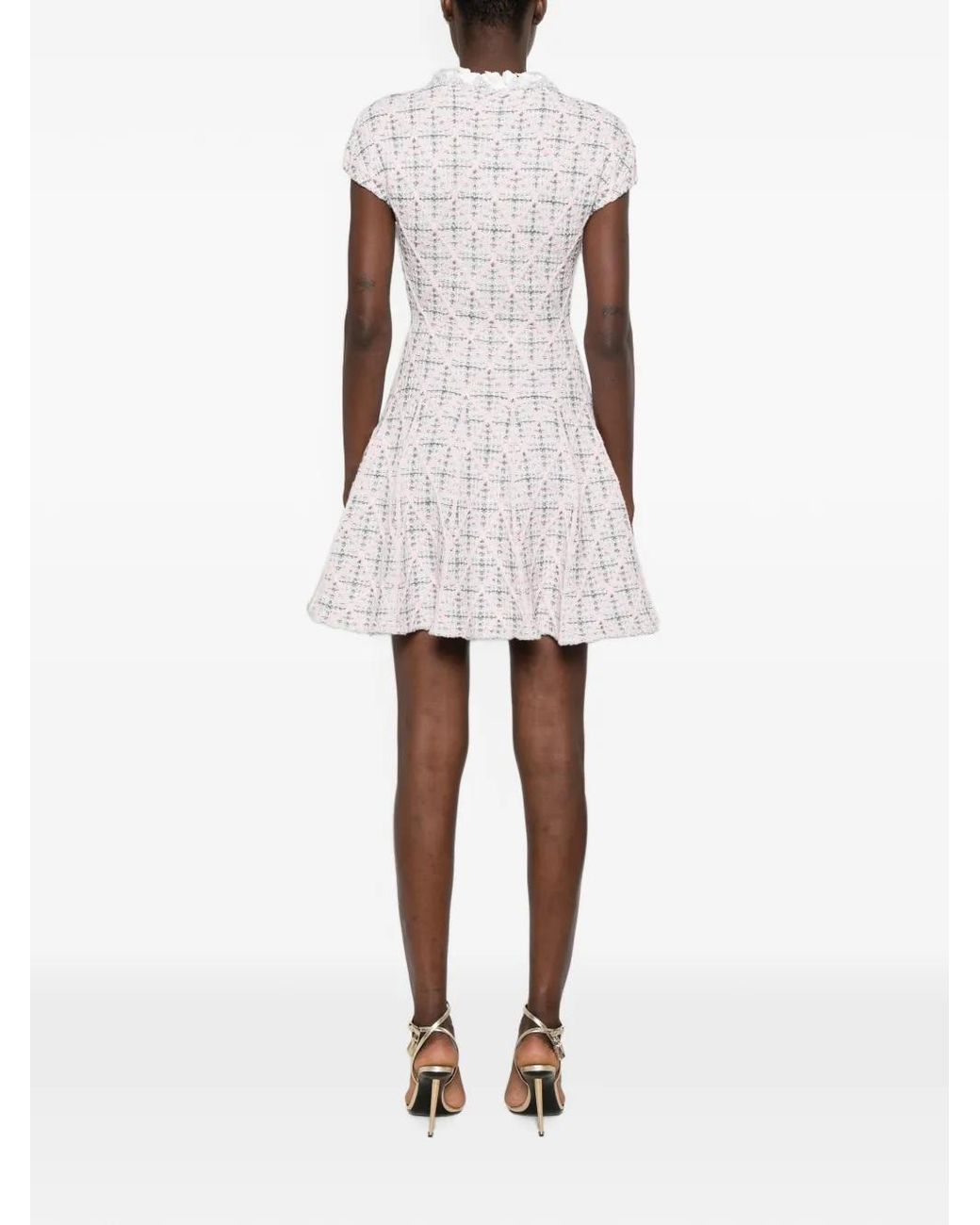 Self-Portrait White Check Knit Beaded Mini Dress