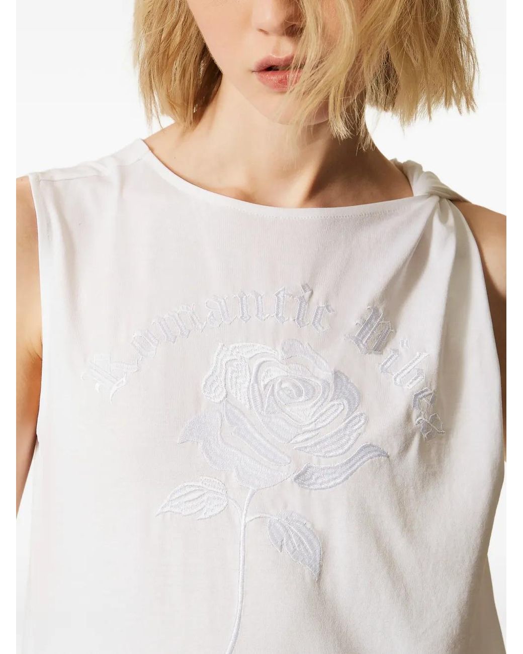 Twinset White X Myfo Top With Rose Embroidery