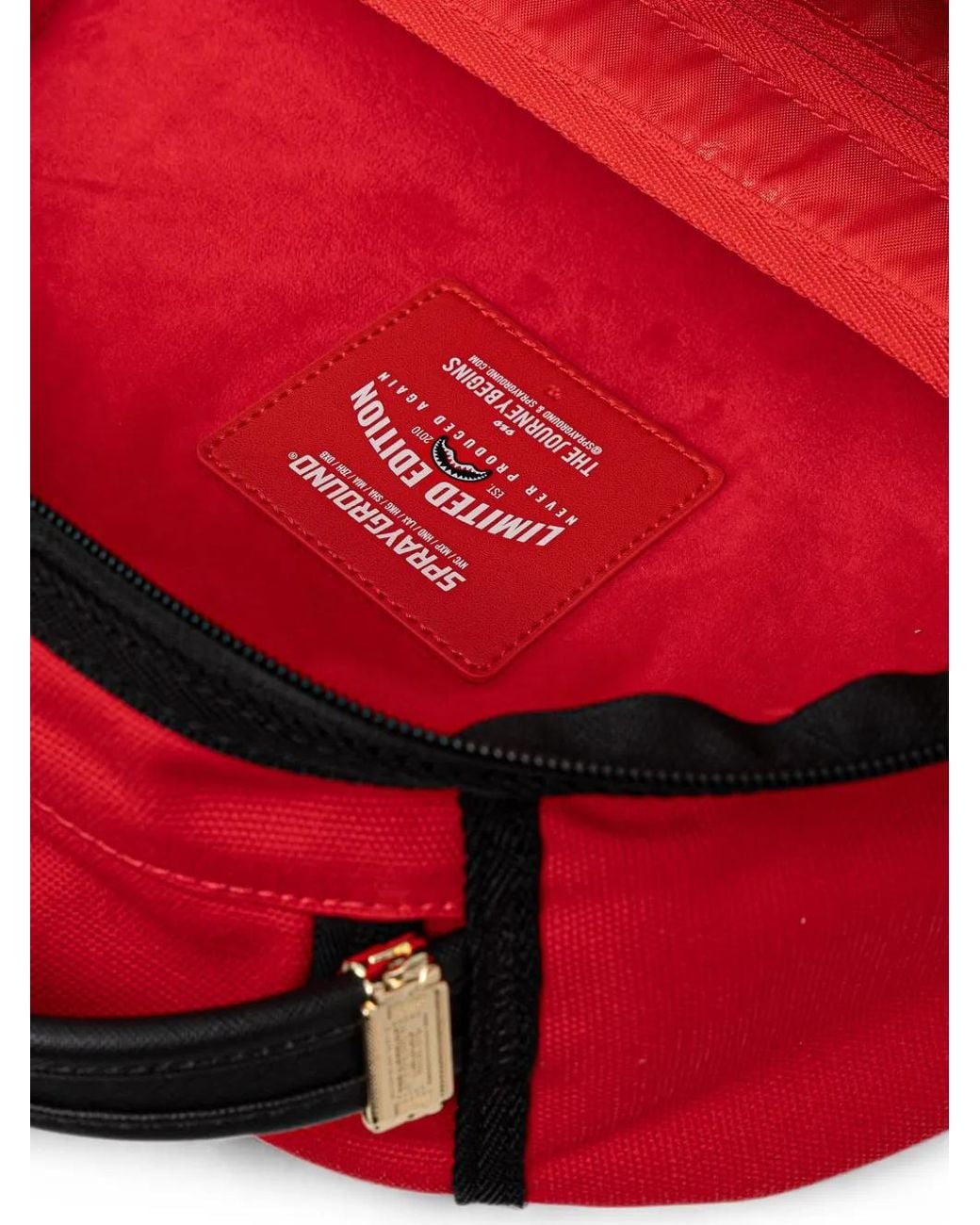 Sprayground Red Check-Pattern Shark-Mouth Backpack