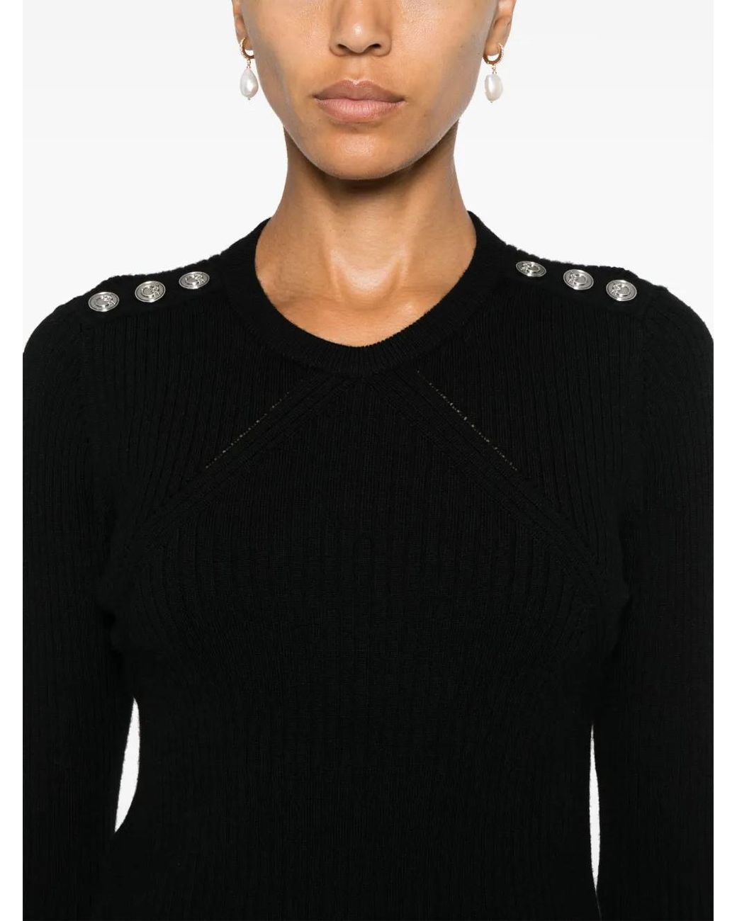 Pinko Black Wool Robusto Sweater With Buttons