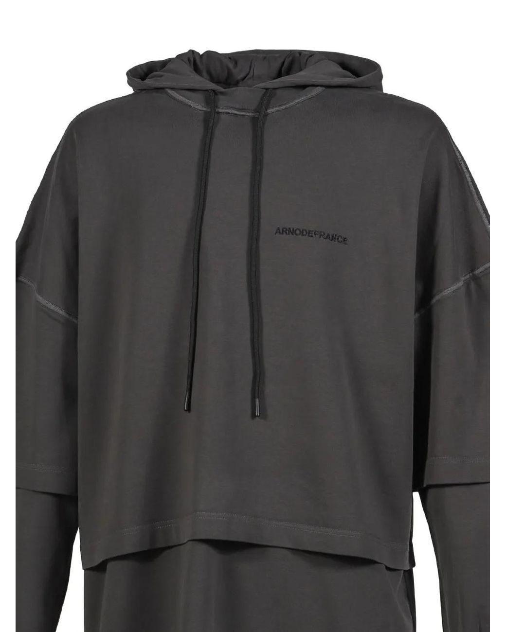 ARNODEFRANCE Gray Layered-Design Logo-Print Hoodie for men