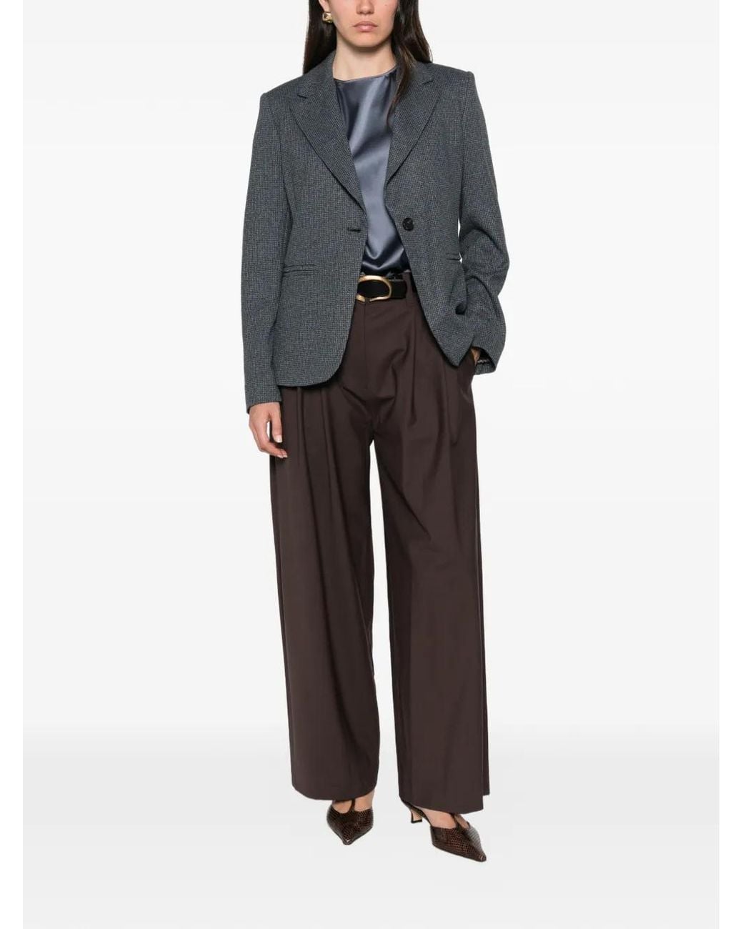 Max Mara Gray Houndstooth-Pattern Single-Breasted Blazer