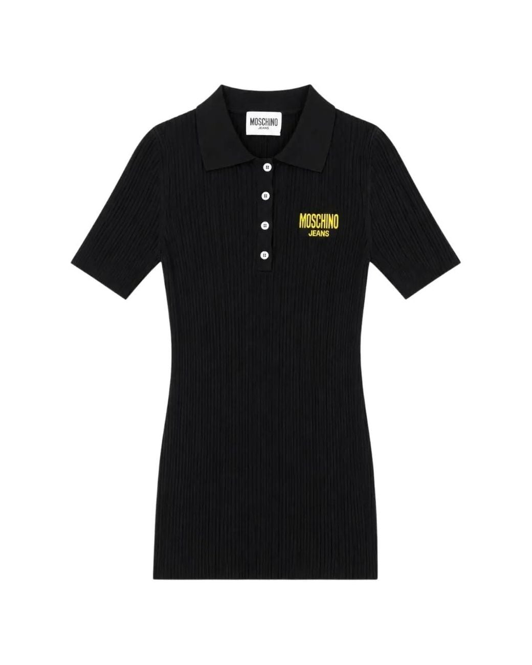 Moschino Black Ribbed-Knit Logo-Embroidered Polo Shirt