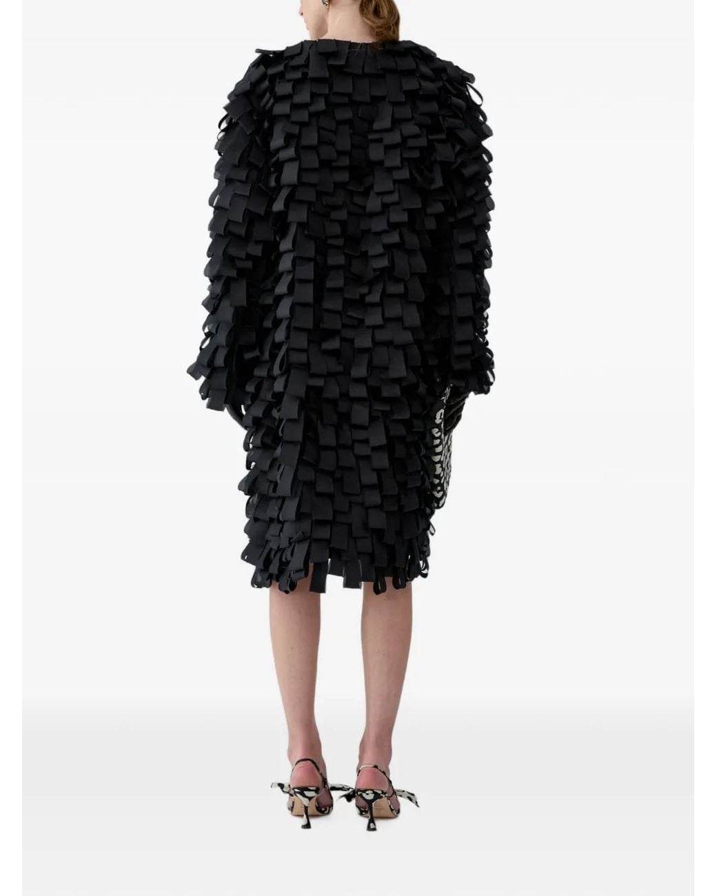 Carolina Herrera Black Loop-Embroidered Organza Coat