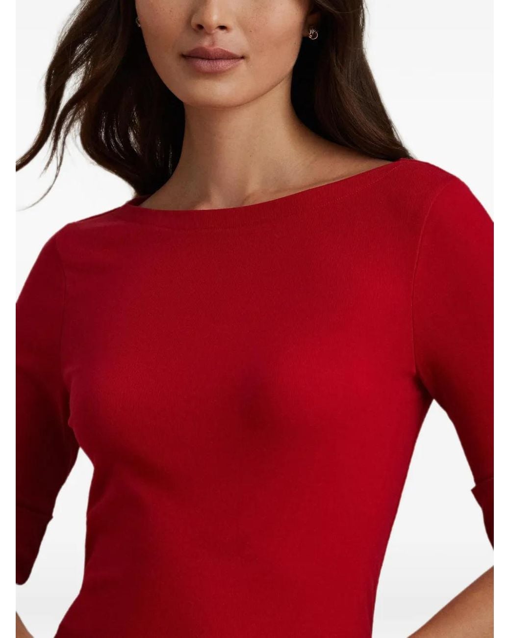 Ralph Lauren Red Boat-Neck Elbow-Sleeve T-Shirt