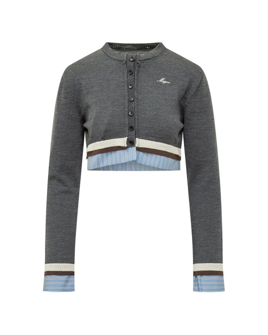 MSGM Gray Layered-Effect Cropped Cardigan