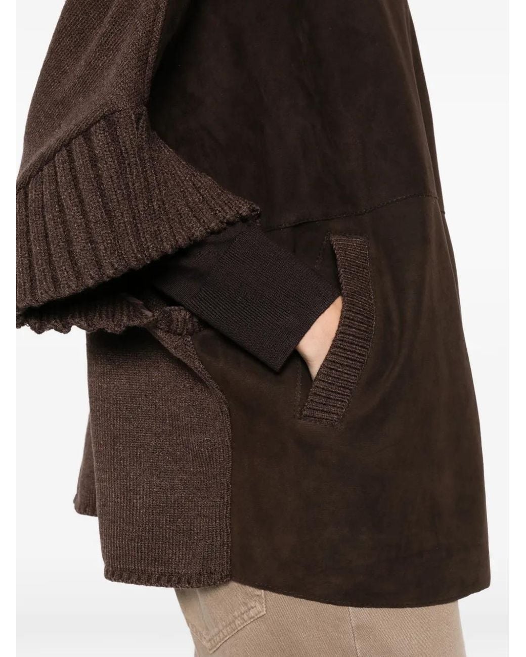 The Jackie Leathers Black Adele Ribbed-Knit Suede Jacket