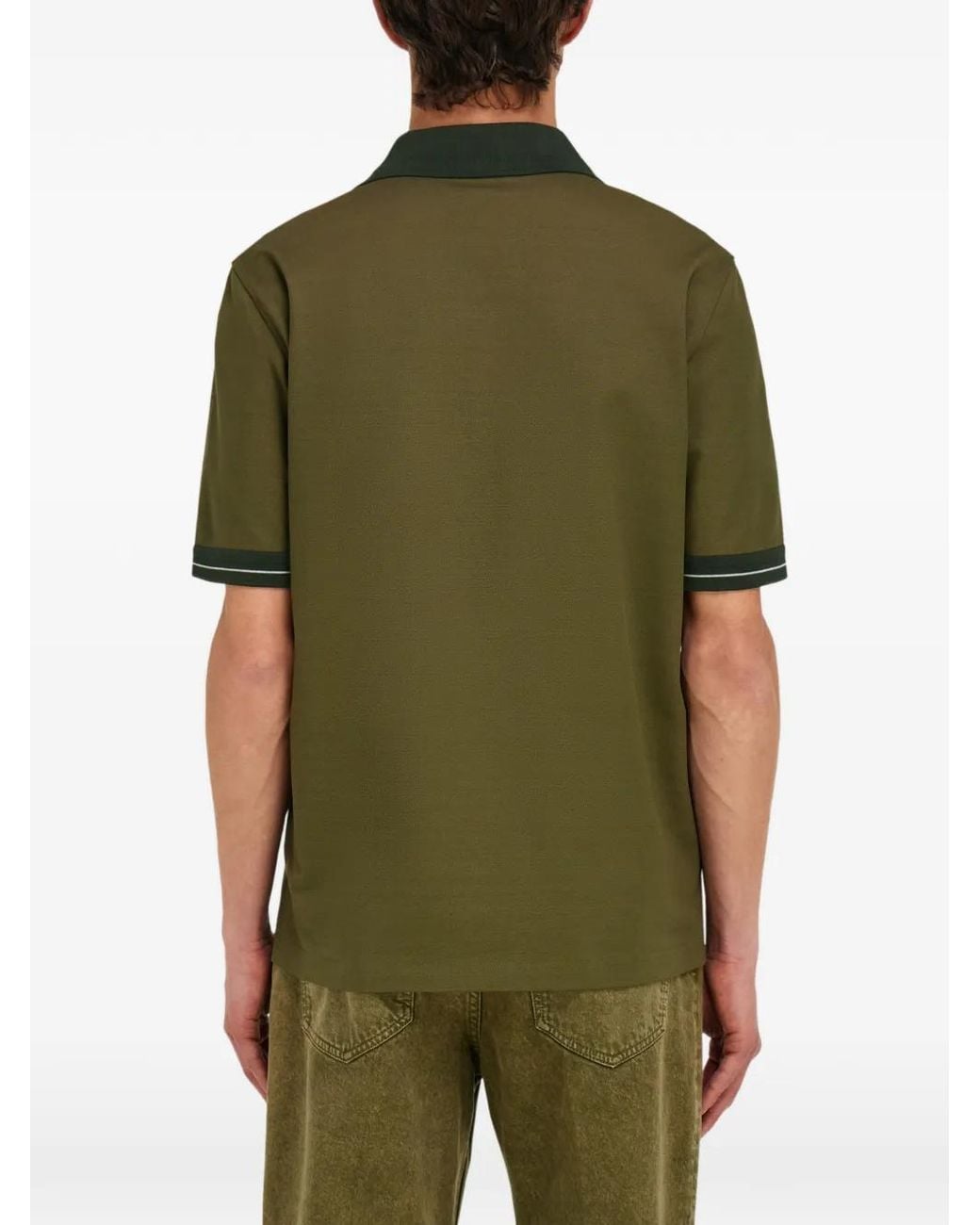 Ferragamo Green Piqué-Weave Contrast-Collar Polo Shirt for men
