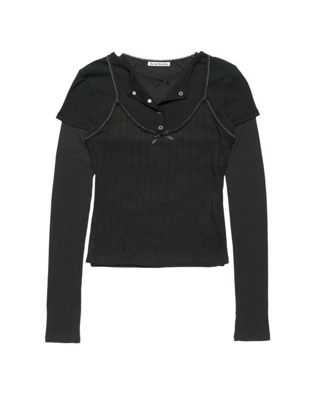 Acne Black Layered Jersey T-Shirt With Bow