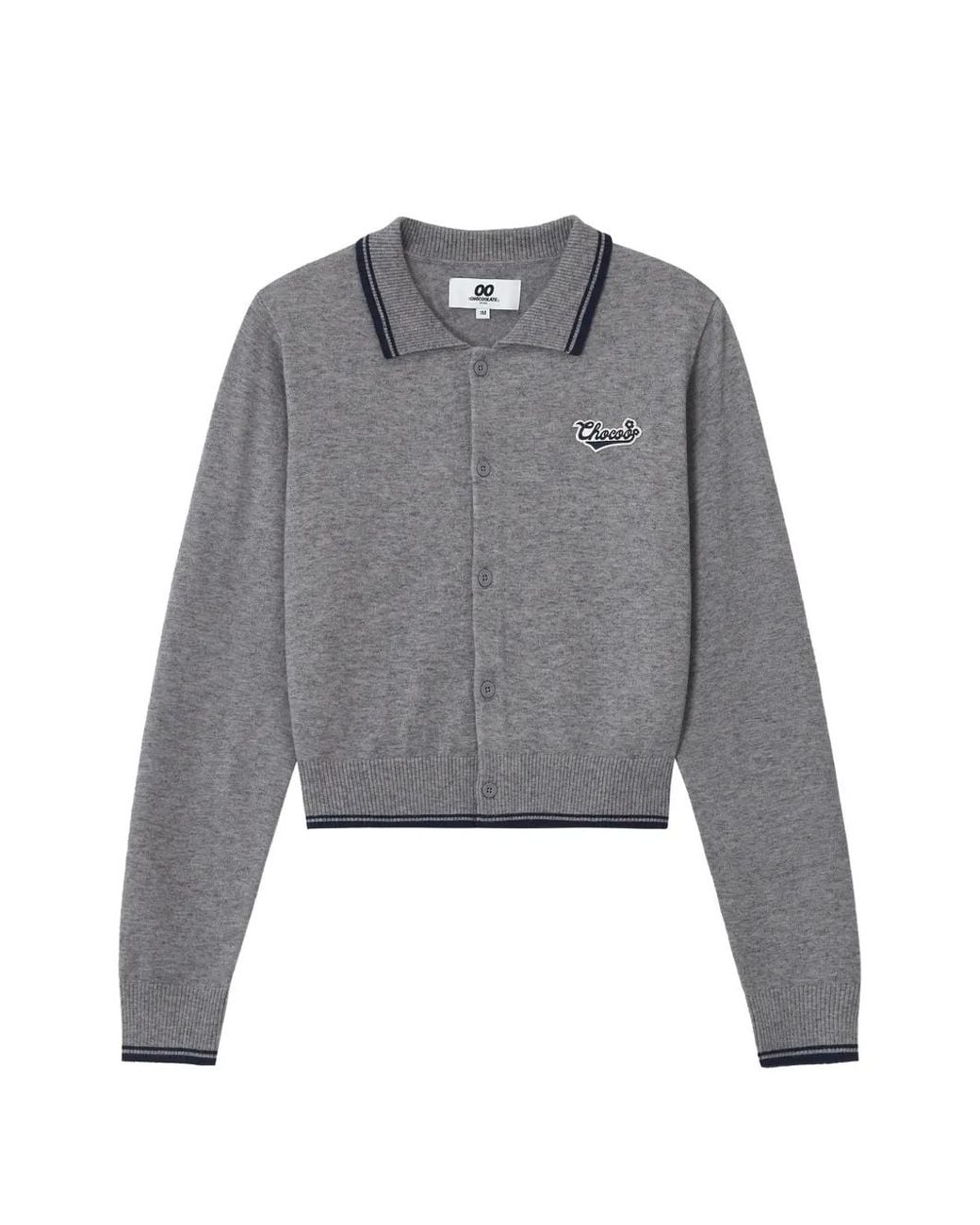 Chocoolate Gray Logo-Patch Tipped Cardigan