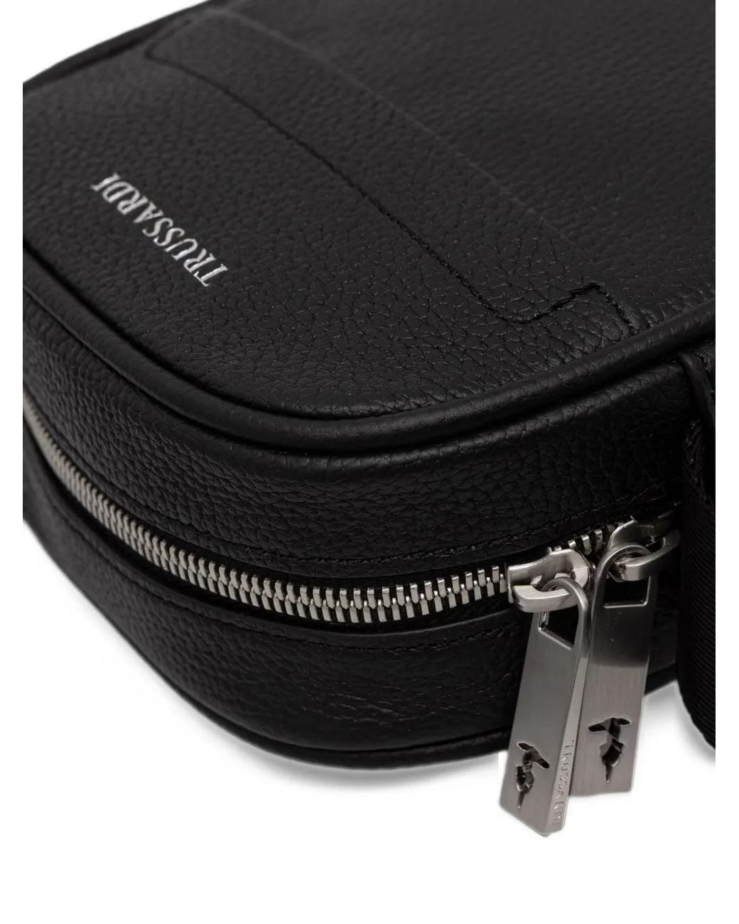 Trussardi Black Small Office Logo-Lettering Cross Body Bag for men
