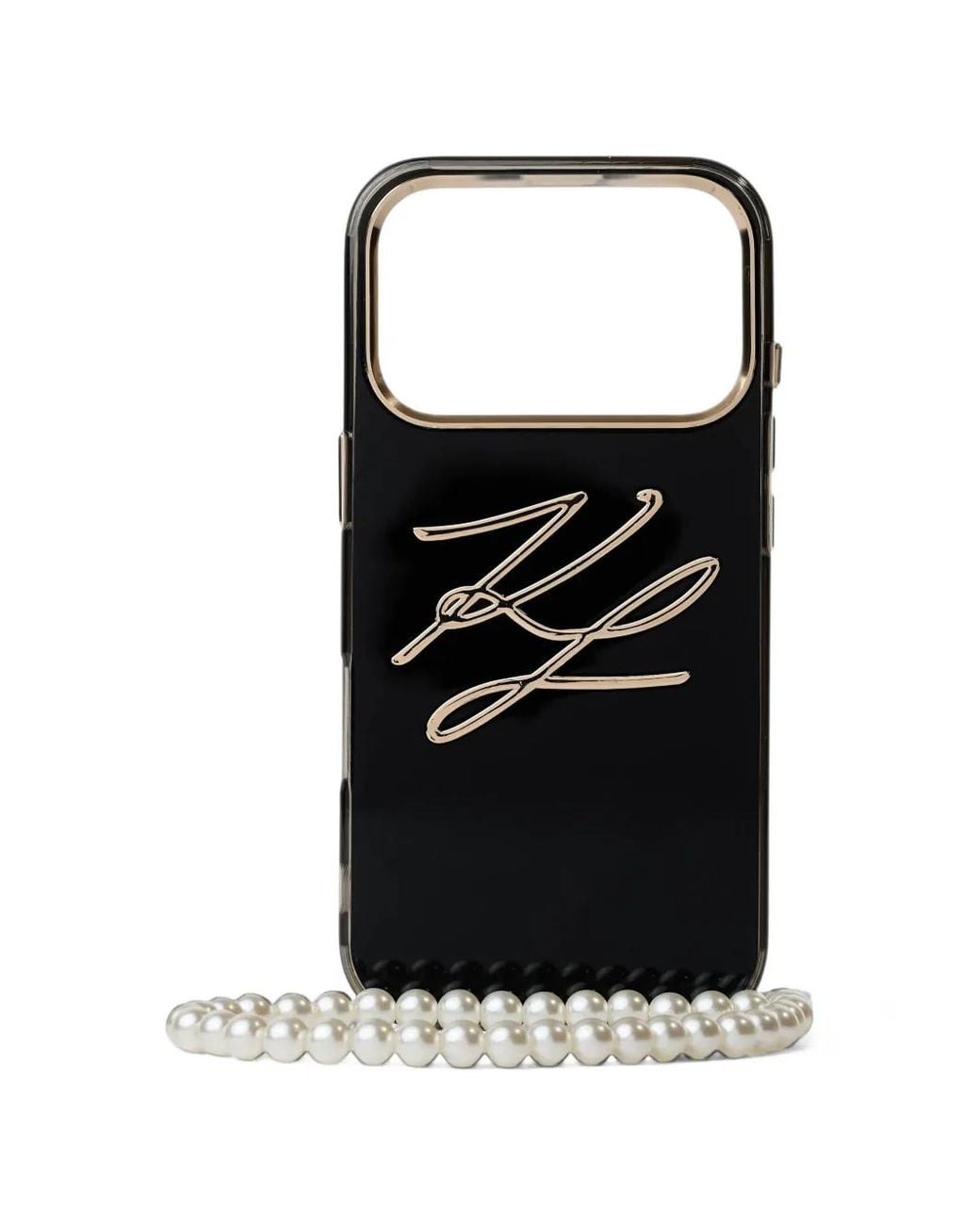 Karl Lagerfeld Black Autograph Faux-Pearl Strap Iphone 17 Pro Case