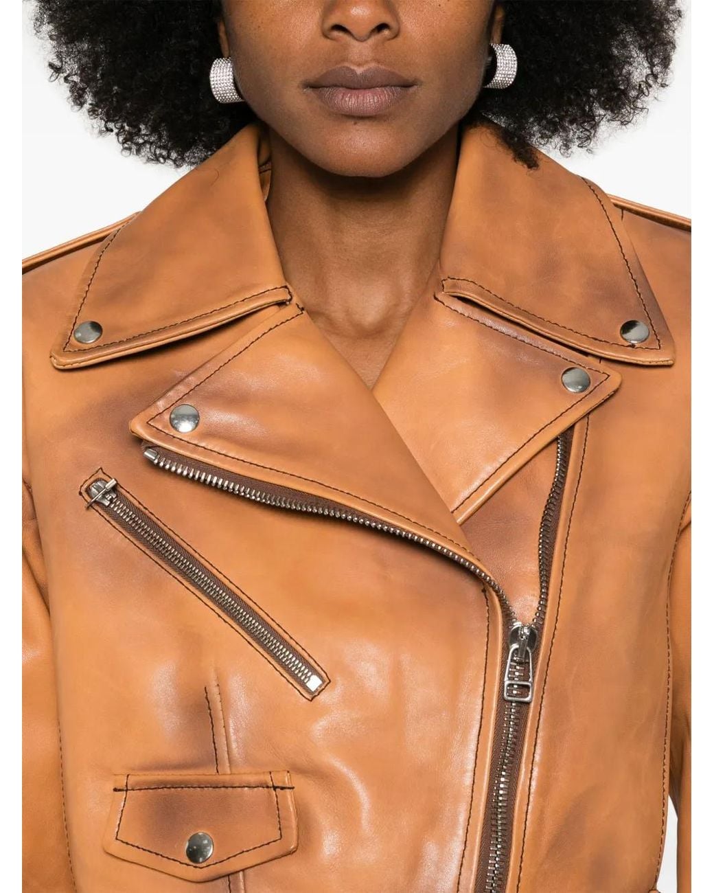 GIUSEPPE DI MORABITO Brown Spray-Paint Effect Leather Biker Jacket