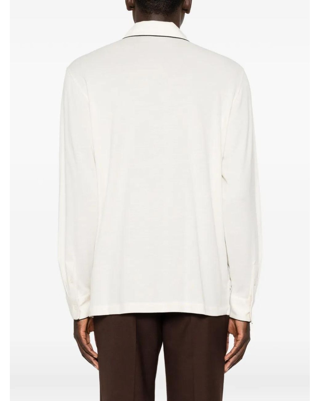 Tom Ford White Piped-Trim Long-Sleeved Polo Shirt for men