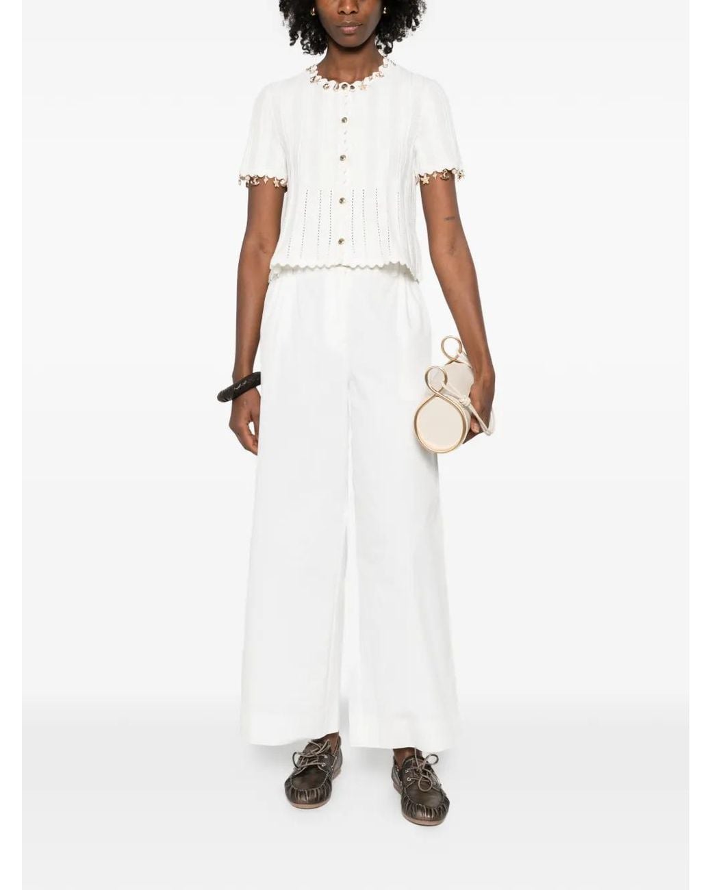 Maje White Wide-Leg Cotton Trousers