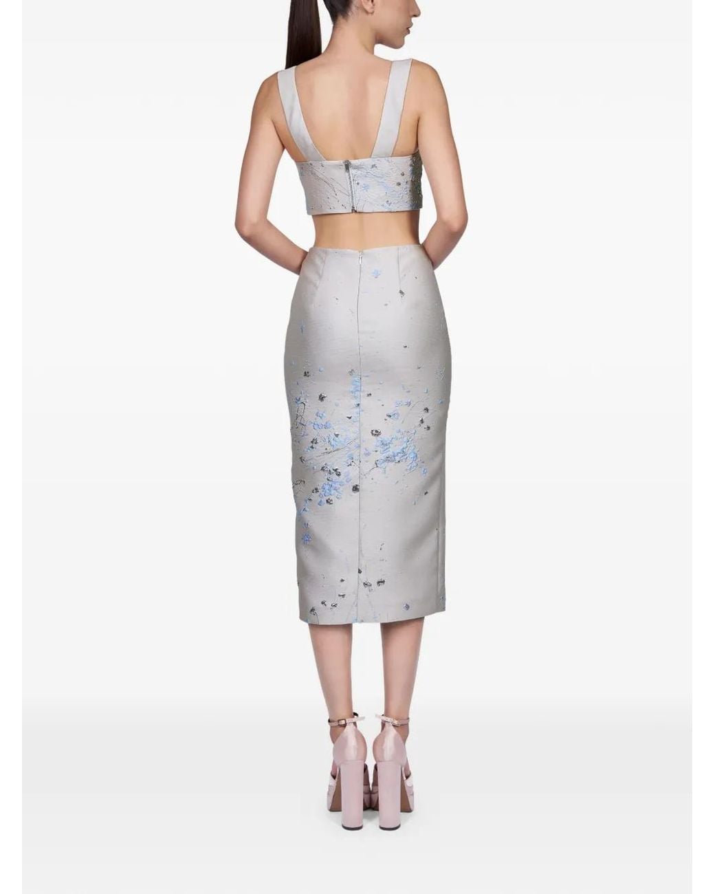 Mia Peculiar White Brocade Split Midi Skirt