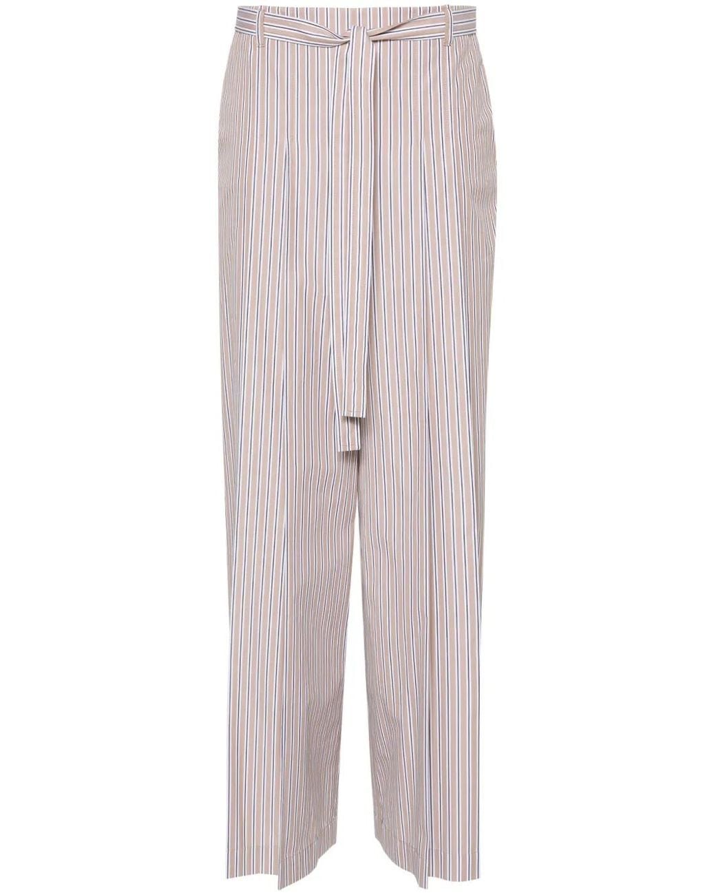 Alberta Ferretti Natural Striped Pleated Wide Trousers