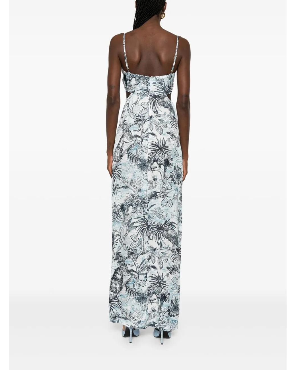 Just Cavalli White Raso Vi Strange Jungle Maxi Dress