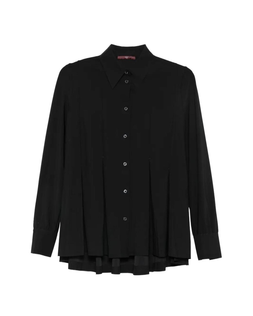 High Black Equally Pleated Long-Sleeve Shirt