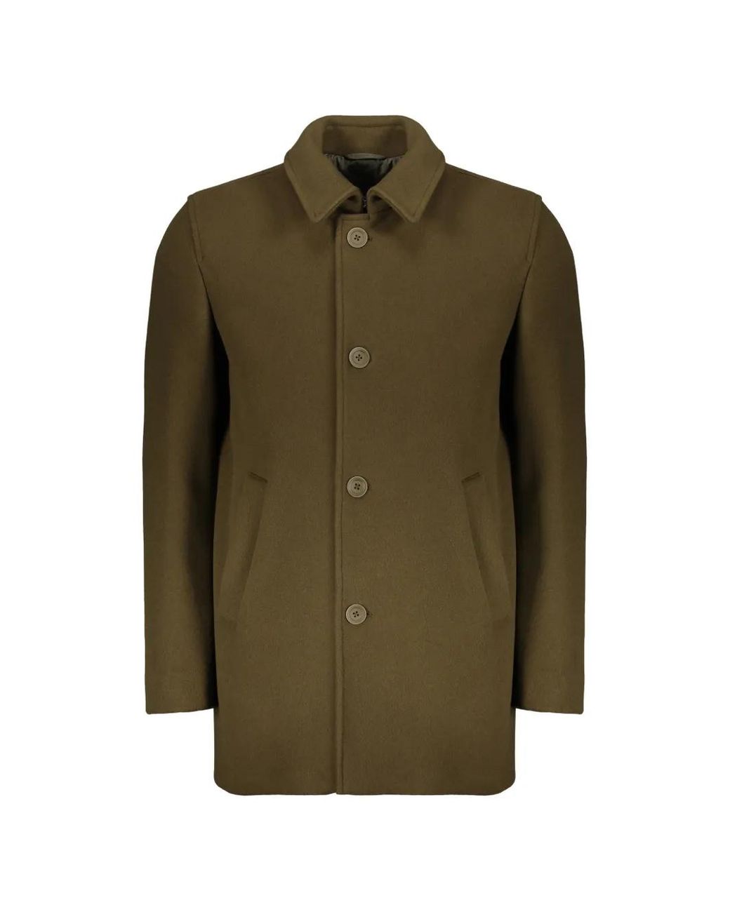 Herno Green Button-Fastening Spread-Collar Coat for men