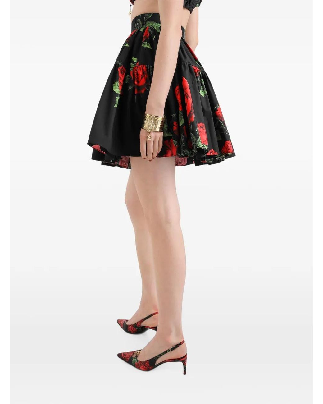 Dolce & Gabbana Red Rose-Print Poplin Skirt