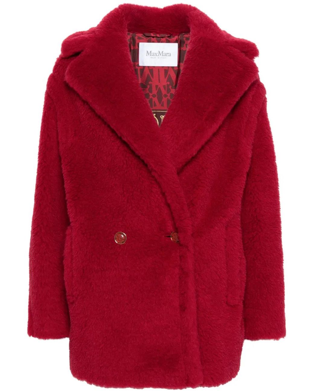 Max Mara Red Short Teddy Faux-Shearling Coat