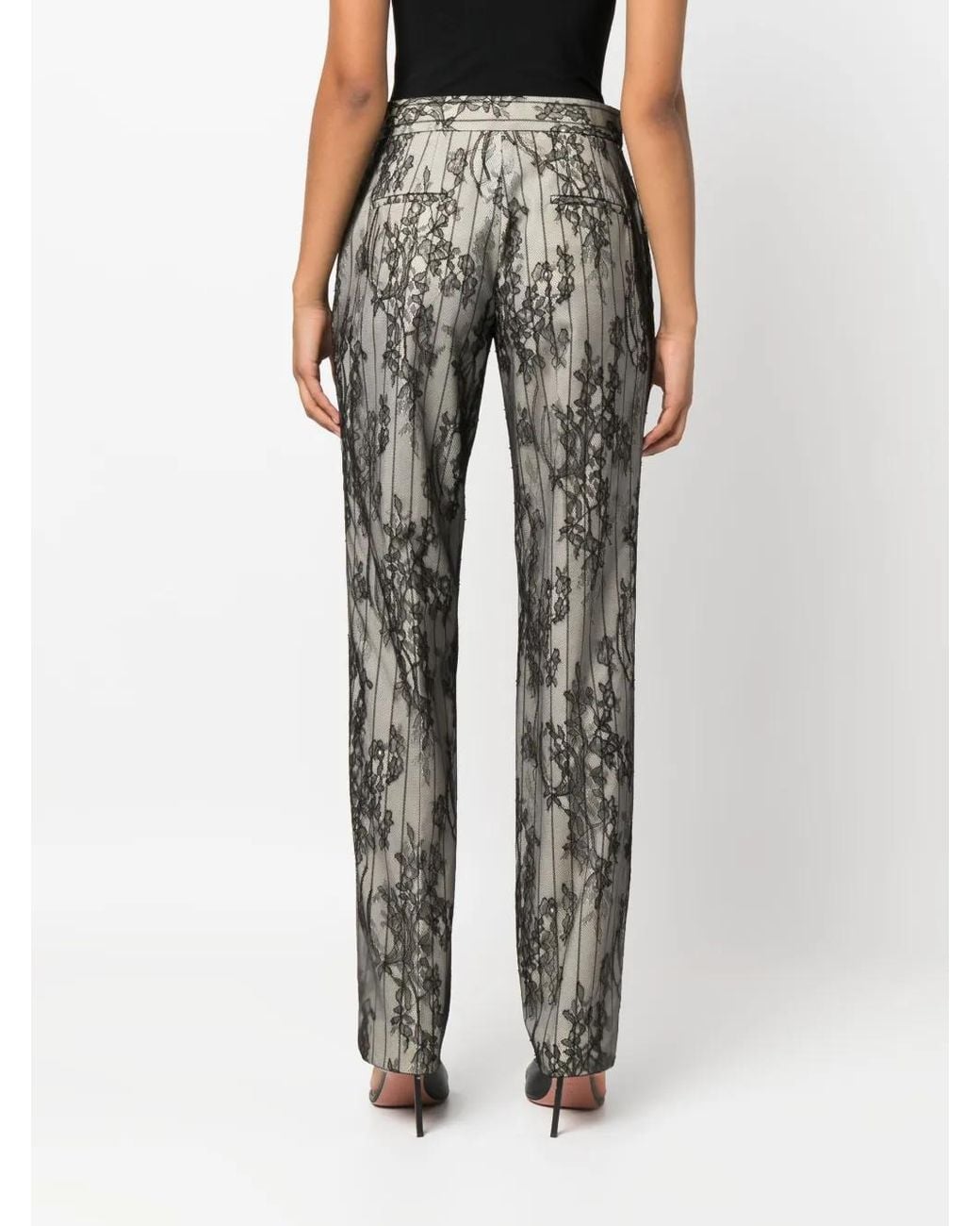 Moschino Gray Lace Straight-Leg Trousers