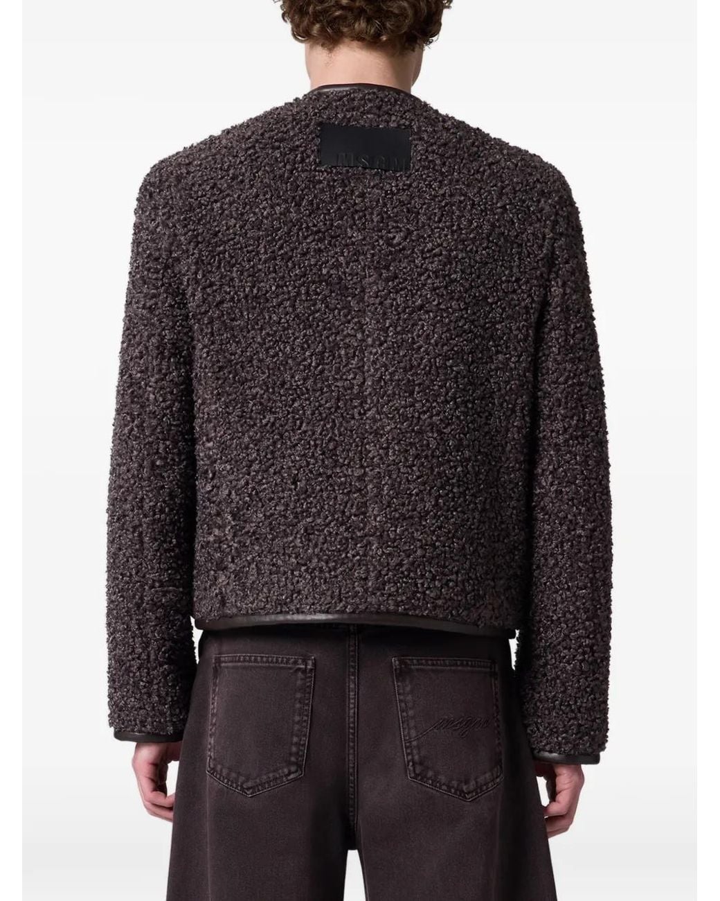 MSGM Brown Bouclé-Texture Leather-Trim Jacket for men