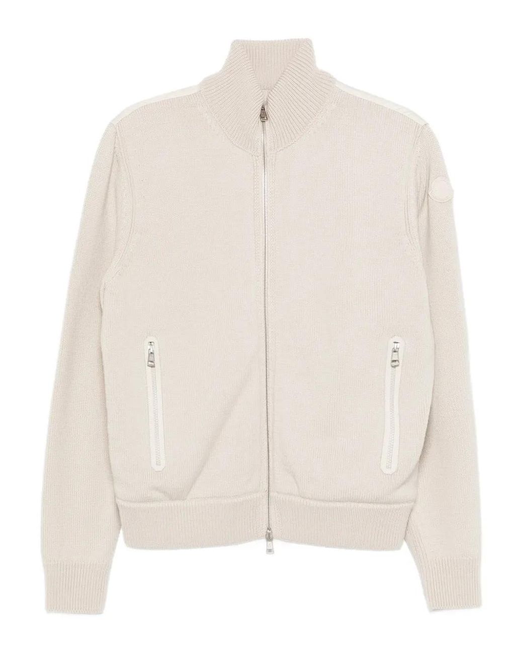 Moncler White Tricot Zip Pockets Cardigan for men