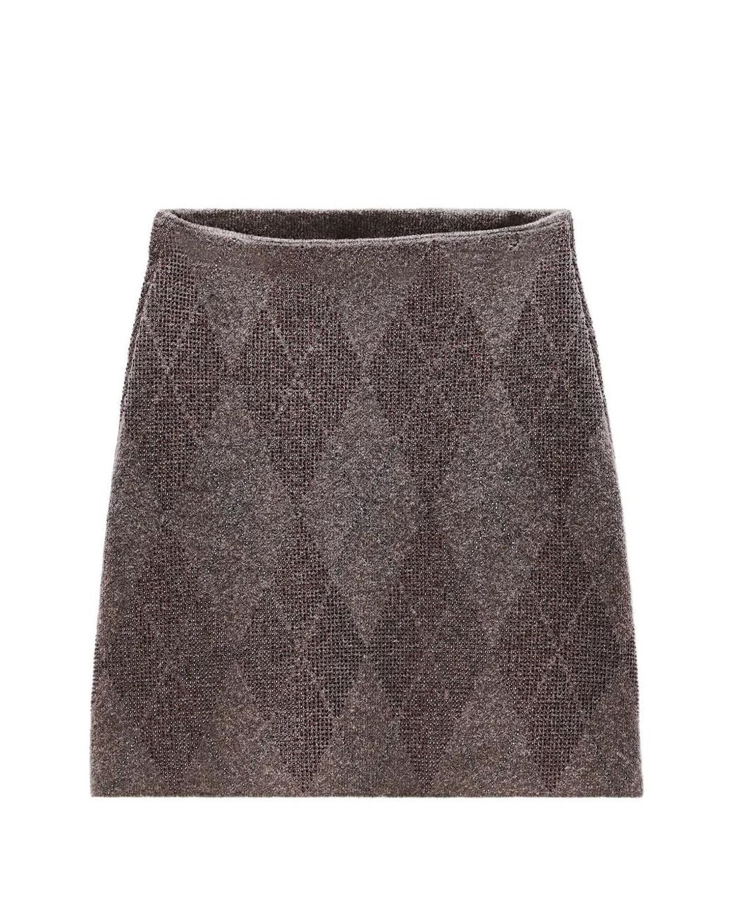 Alexander Wang Black Crystal Hotfix Argyle Wool-Blend Tennis Skirt
