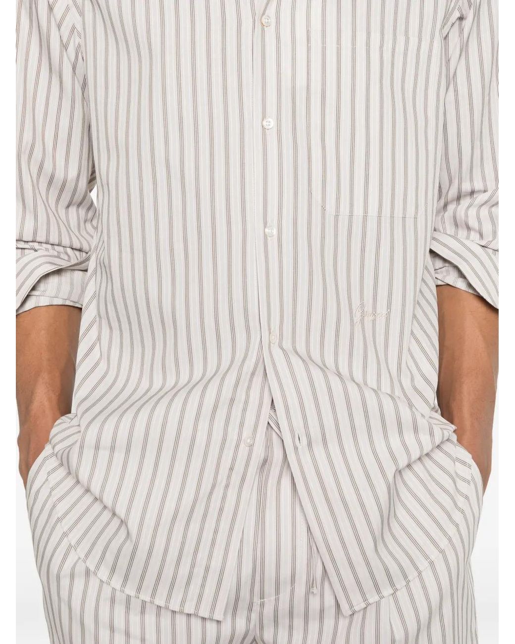 Grayed White Striped Chest-Pocket Shirt for men
