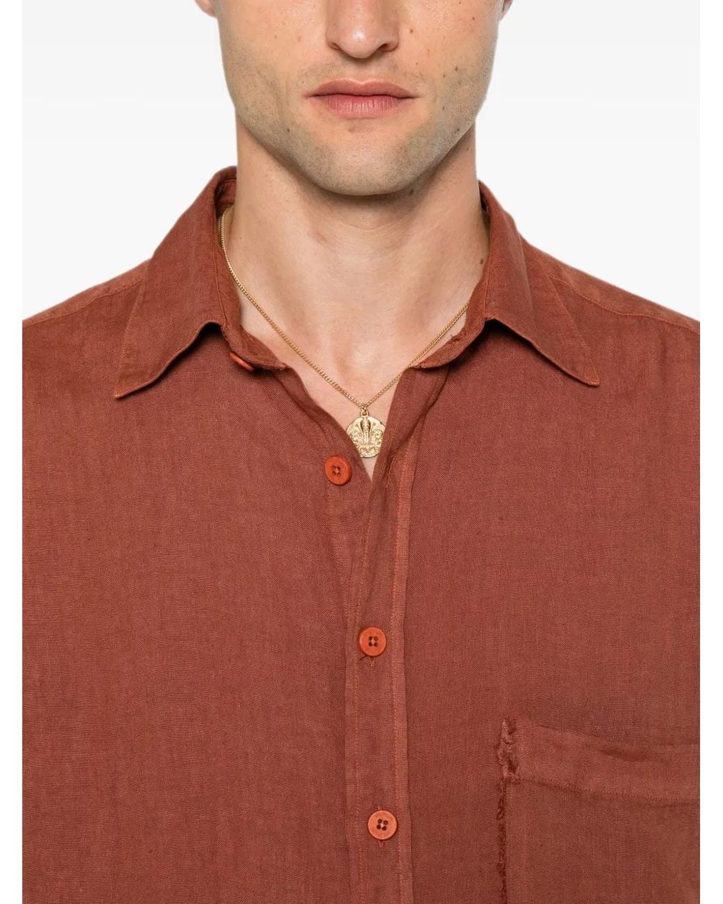 INLINUM Red Frayed-Edge Chest-Pocket Shirt for men