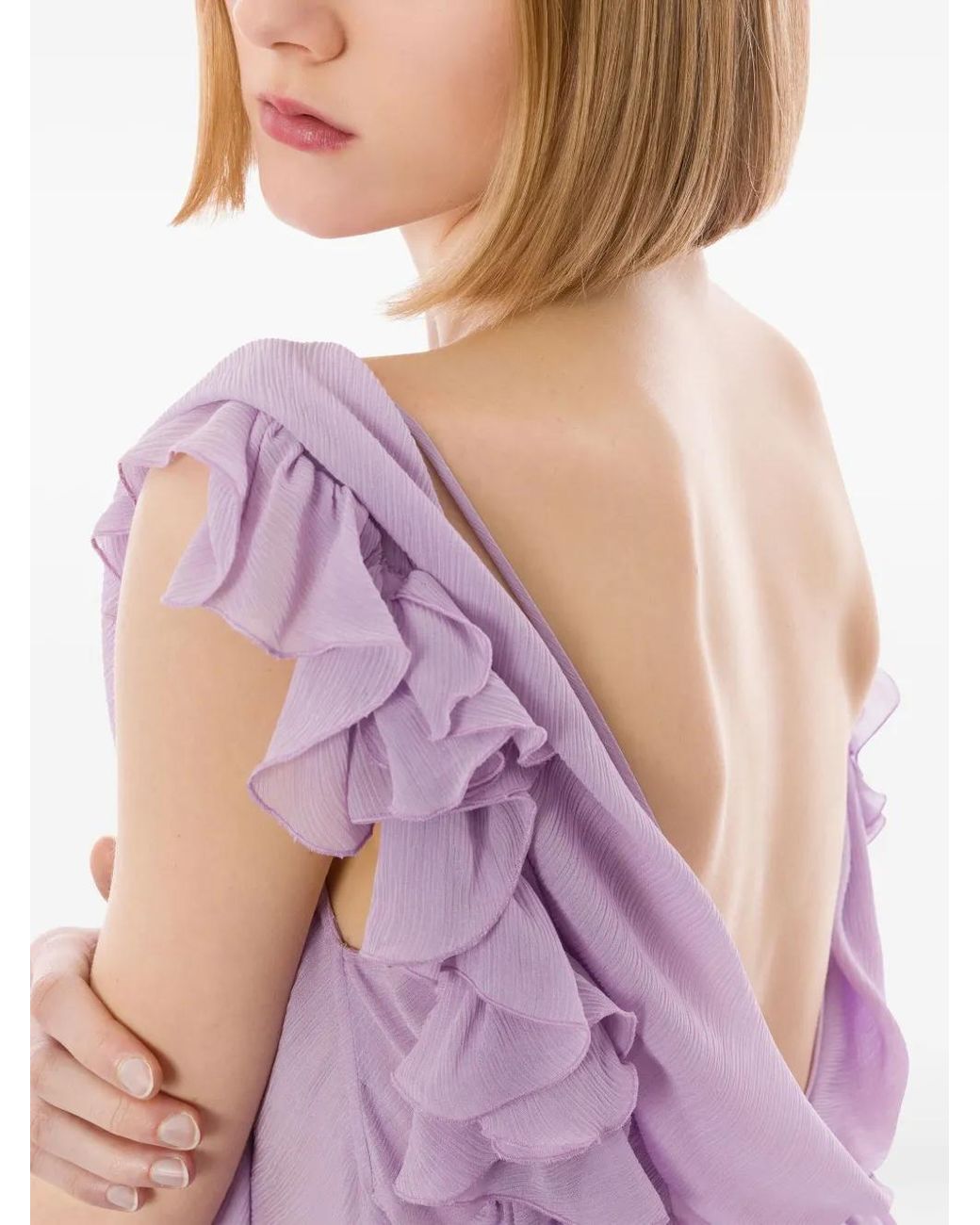 Alberta Ferretti Purple Ruffle-Detailing Dress