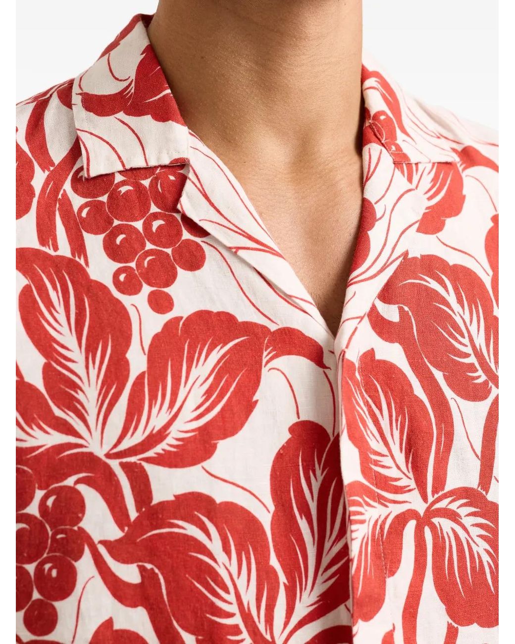 Orlebar Brown Red Maitan Floral-Print Linen Shirt for men