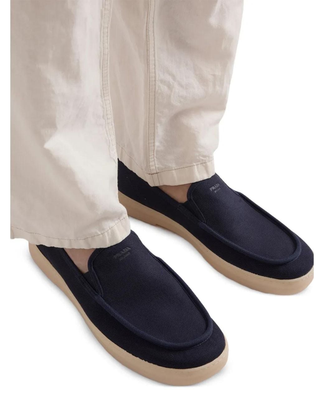Prada Blue Mocassins En Tissu for men