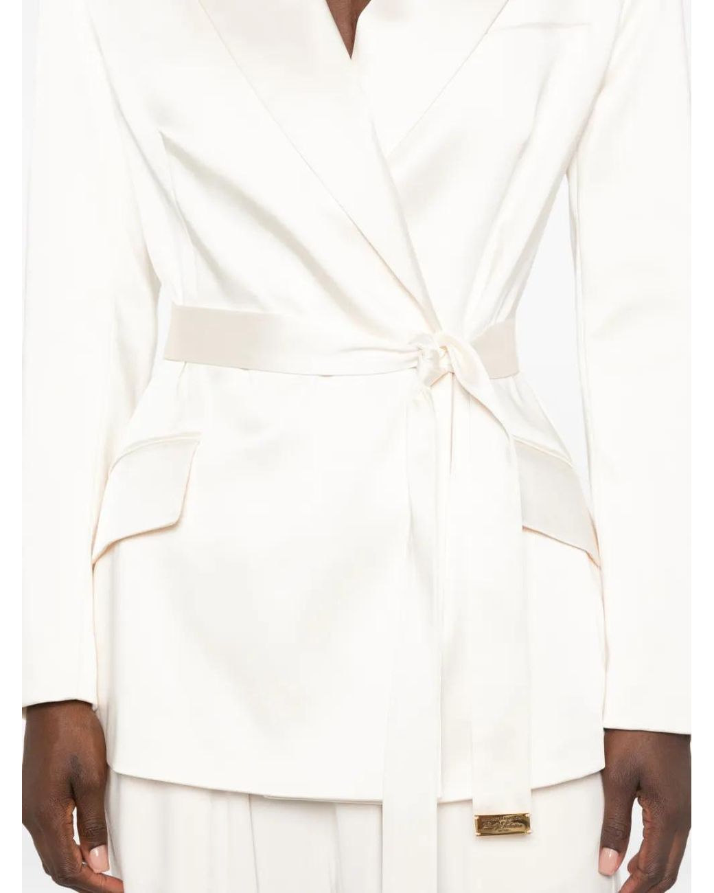 Elisabetta Franchi White Stretch Satin Jacket With Belt