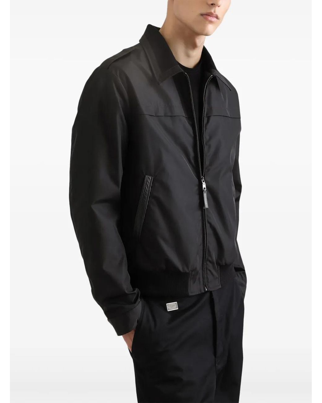 Dolce & Gabbana Black Logo-Plaque Bomber Jacket for men