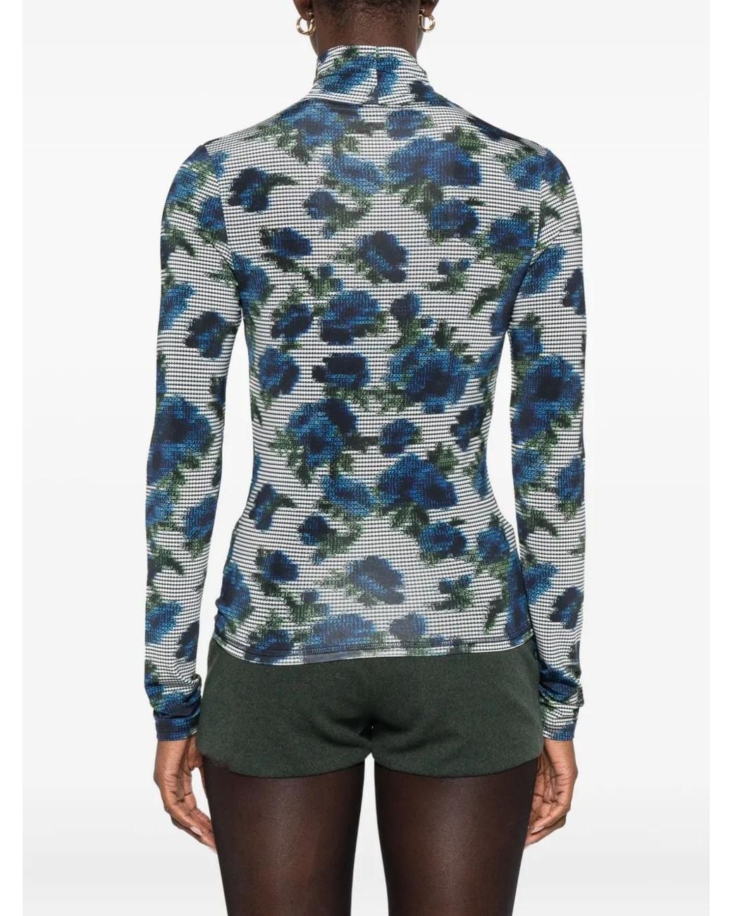Coperni Blue Floral-Print High-Neck Top