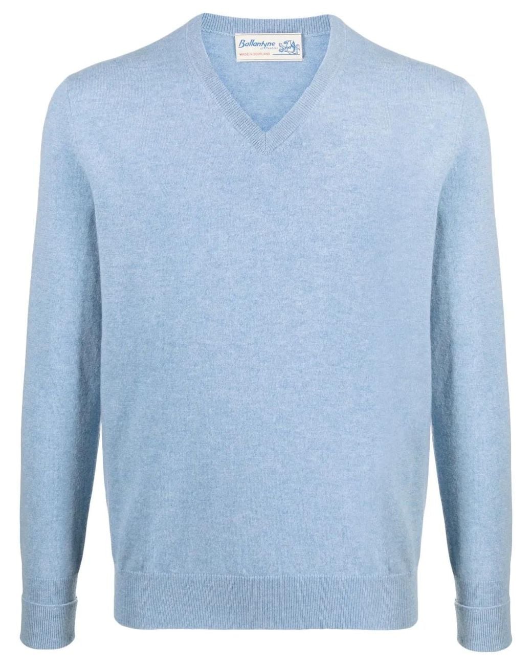 Ballantyne Blue V-Neck Cashmere Jumper for men