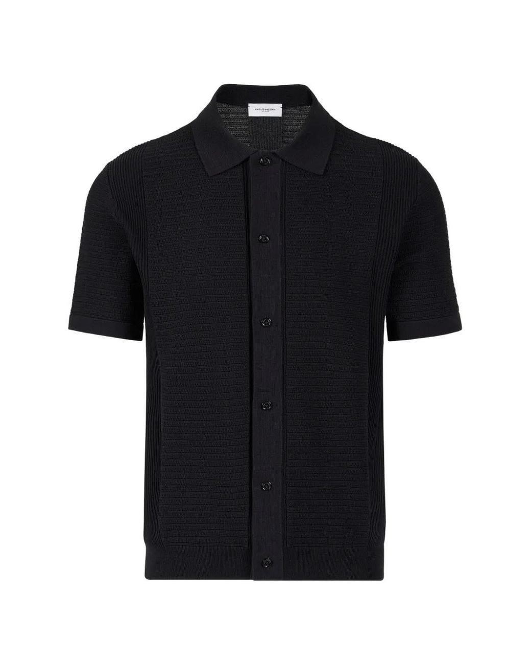 Paolo Pecora Black Textured-Knit Short-Sleeve Shirt for men