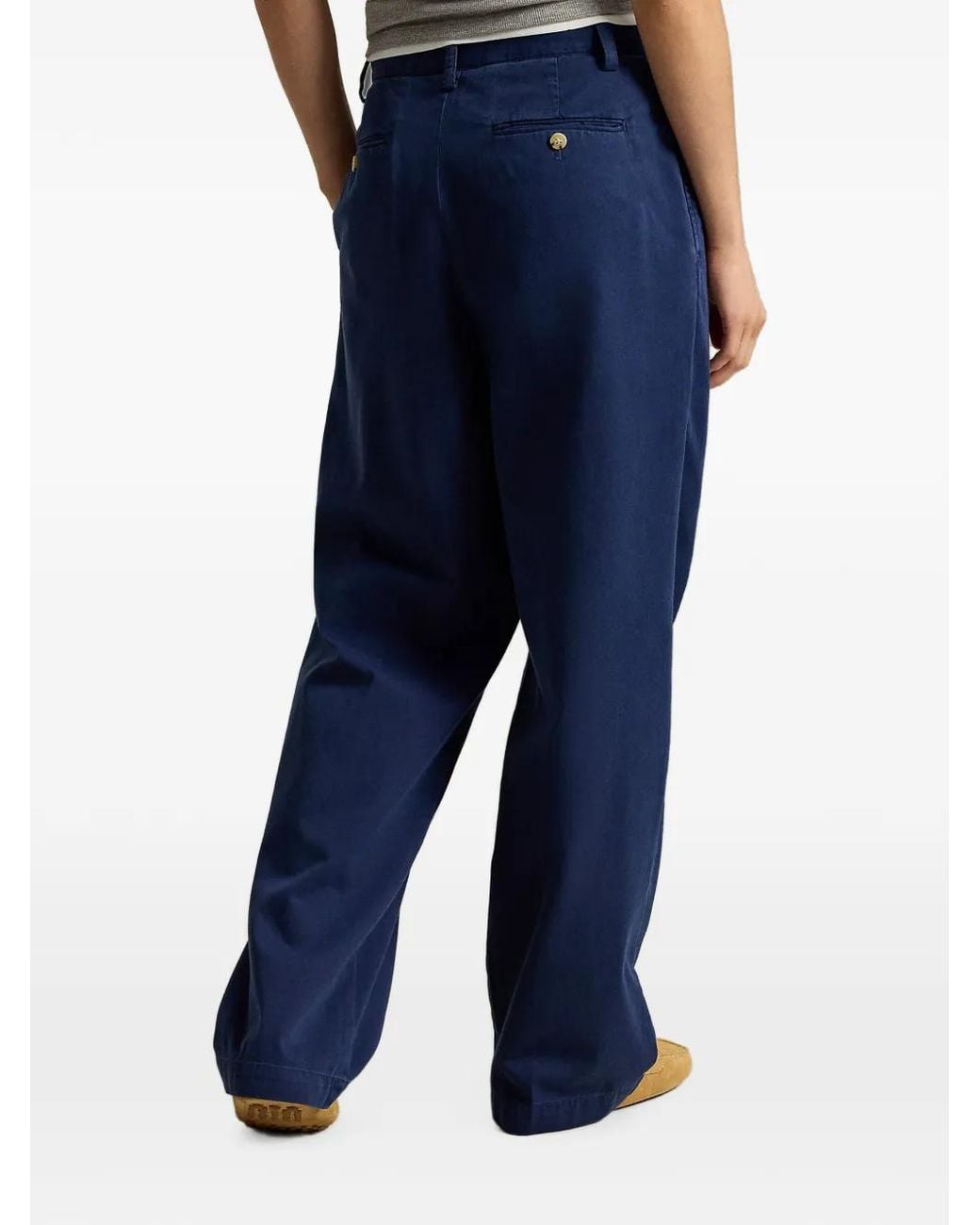 Polo Ralph Lauren Blue Pleated Cotton-Blend Relaxed Trousers