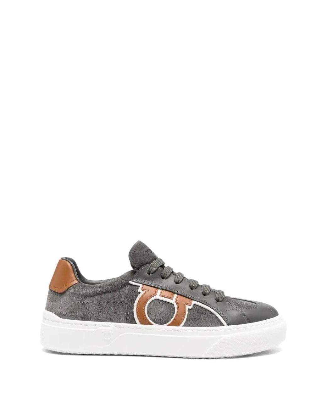 Ferragamo White Gancini Suede Sneakers for men