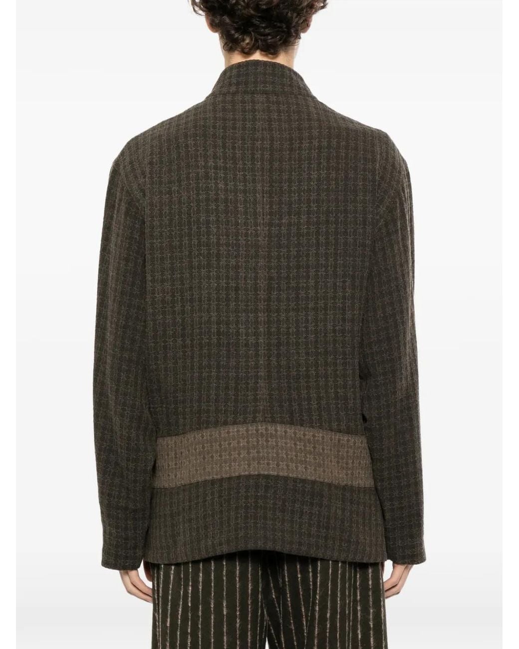 Commun's Brown Button-Embellished Checked Jacket for men